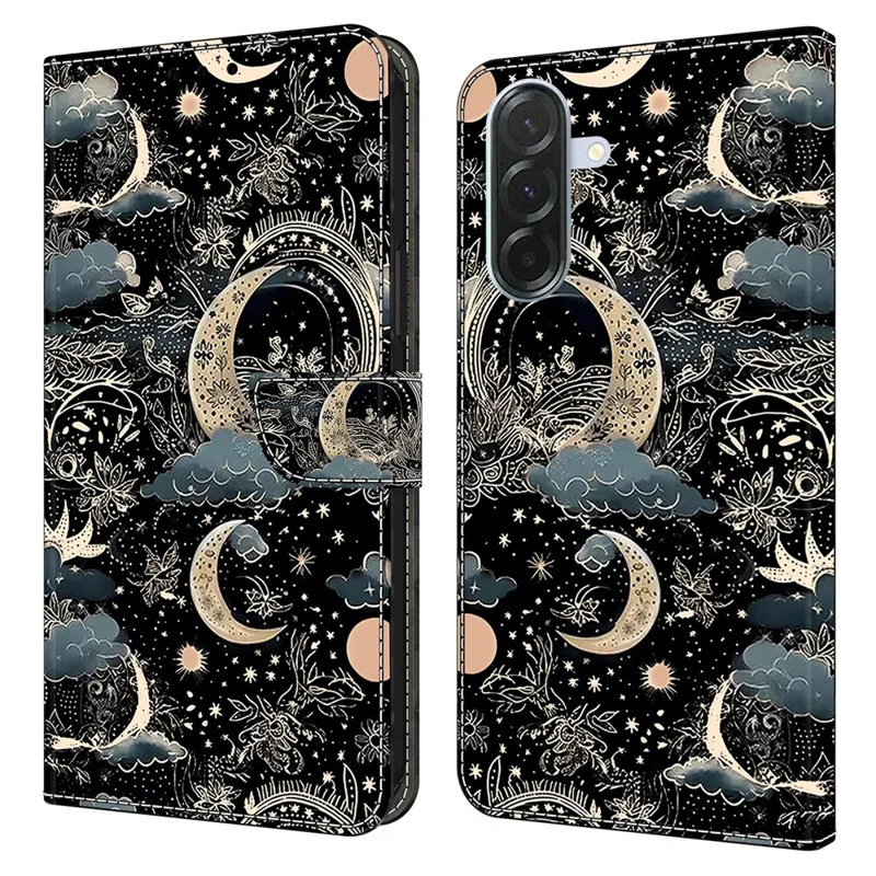 Étui portefeuille pour Samsung Galaxy A27, housse en cuir PU avec support - Lune