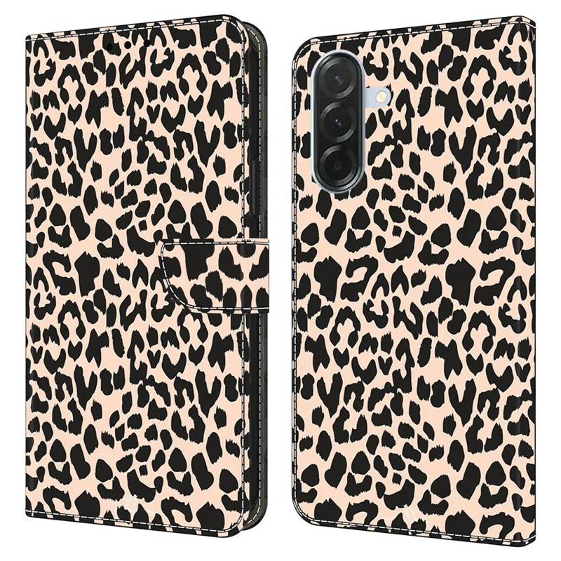 For Samsung Galaxy A27 Phone Case Pattern Printed TPU + PU Leather Flip Cover with Card Slot - Leopard Print