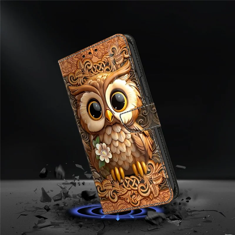 For Samsung Galaxy A27 Phone Case Pattern Printed TPU + PU Leather Flip Cover with Card Slot - Red Owl