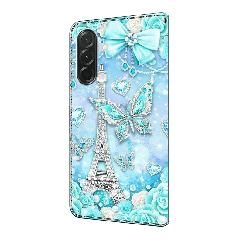For Samsung Galaxy A27 Wallet Case Pattern Printing Stand Leather Flip Phone Cover - Butterfly Cobalt Tower