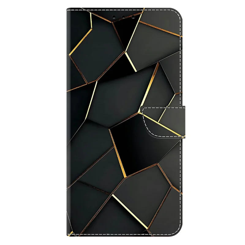 For Samsung Galaxy A27 5G Wallet Case Foldable Stand Pattern Printing Leather Flip Phone Cover - Black Gold Beveled Edges