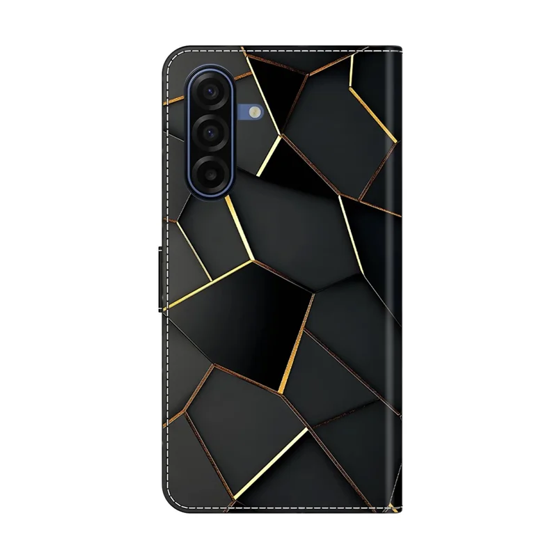 For Samsung Galaxy A27 5G Wallet Case Foldable Stand Pattern Printing Leather Flip Phone Cover - Black Gold Beveled Edges