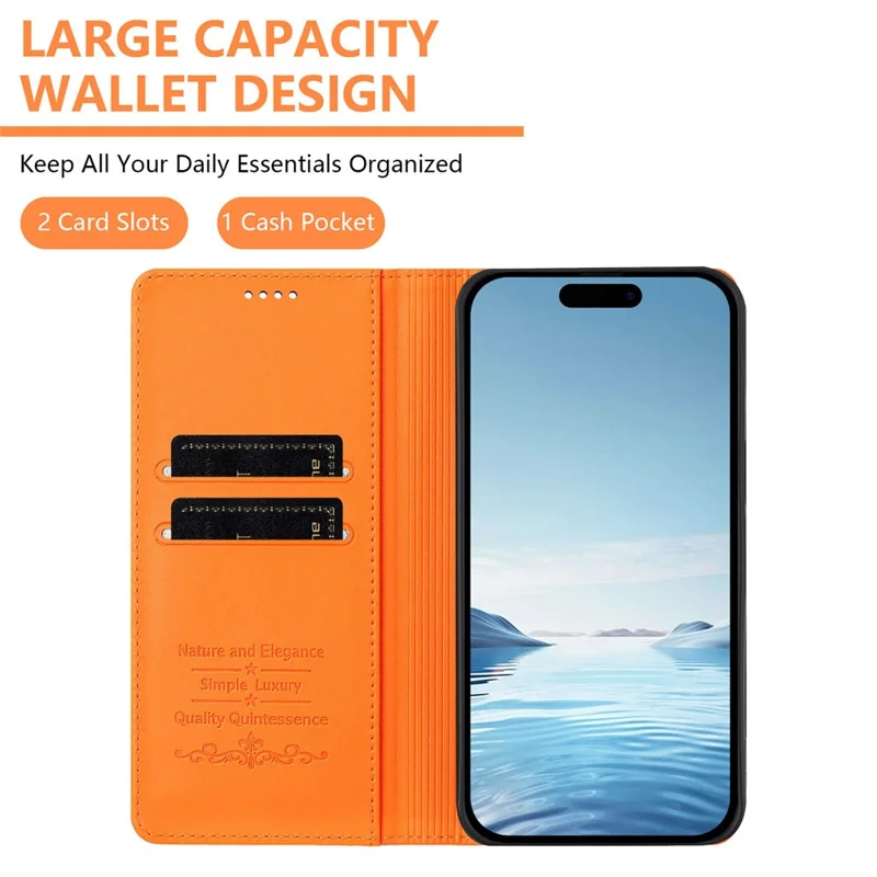 For iPhone 17 Pro Wallet Stand Case Peony Flower Pattern TPU PU Leather Flip Cover - Orange