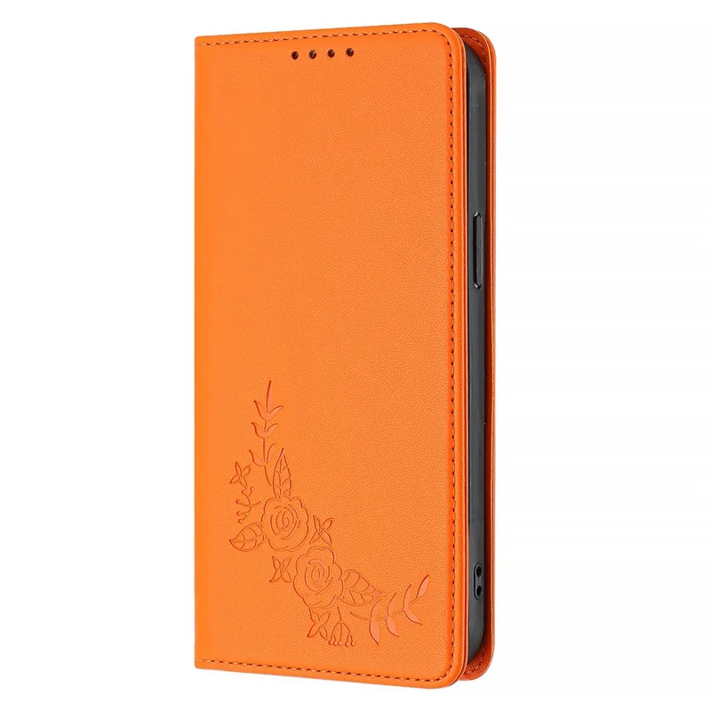 For iPhone 17 Pro Wallet Stand Case Peony Flower Pattern TPU PU Leather Flip Cover - Orange