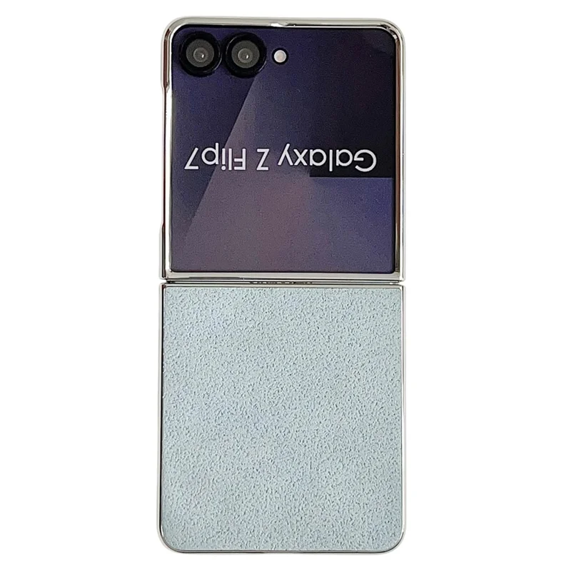 For Samsung Galaxy Z Flip7 5G  Case with Metal Frame Electroplating PU Leather PC Protective Cover - Blue