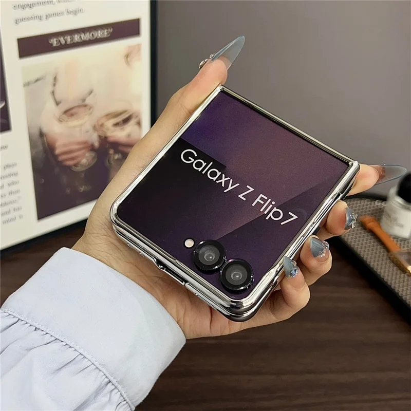 For Samsung Galaxy Z Flip7 5G  Case with Metal Frame Electroplating PU Leather PC Protective Cover - Blue