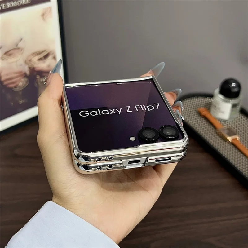 For Samsung Galaxy Z Flip7 5G  Case with Metal Frame Electroplating PU Leather PC Protective Cover - Blue