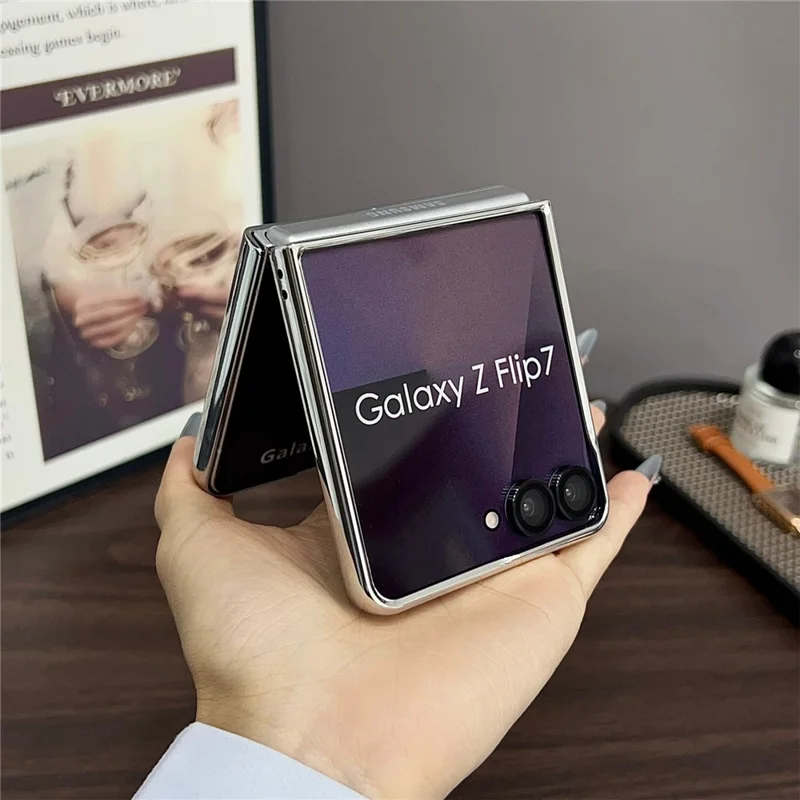 For Samsung Galaxy Z Flip7 5G  Case with Metal Frame Electroplating PU Leather PC Protective Cover - Blue