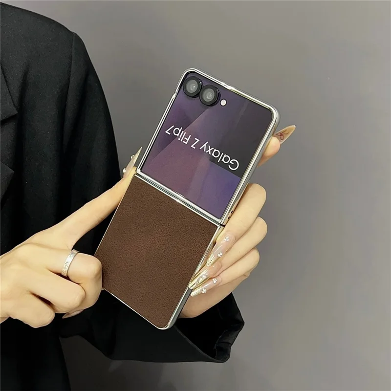 For Samsung Galaxy Z Flip7 5G  Case with Metal Frame Electroplating PU Leather PC Protective Cover - Blue