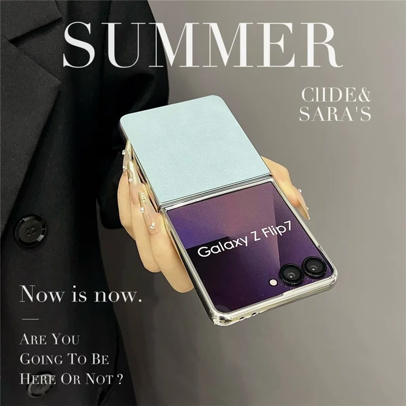 For Samsung Galaxy Z Flip7 5G  Case with Metal Frame Electroplating PU Leather PC Protective Cover - Blue