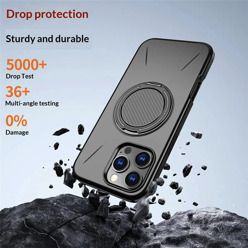 Groothandel Voor iPhone 16 Pro Max Hoesje Compatibel met MagSafe Draaibare Standaard TPU + PC Anti-val Telefoonhoesje - Zwart