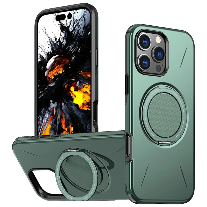 Achat en gros pour coque iPhone 16 Pro compatible MagSafe avec support rotatif, housse anti-chute en TPU + PC - Vert