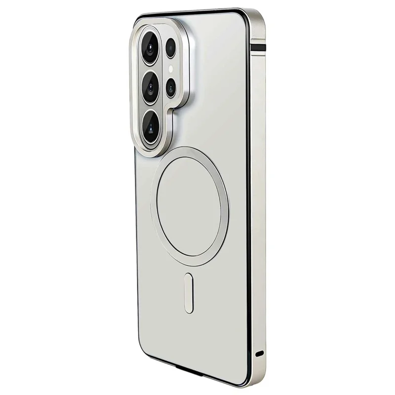 For Samsung Galaxy S26 Ultra Magnetic Case Metal TPU Frame PC Back Phone Cover - Silver