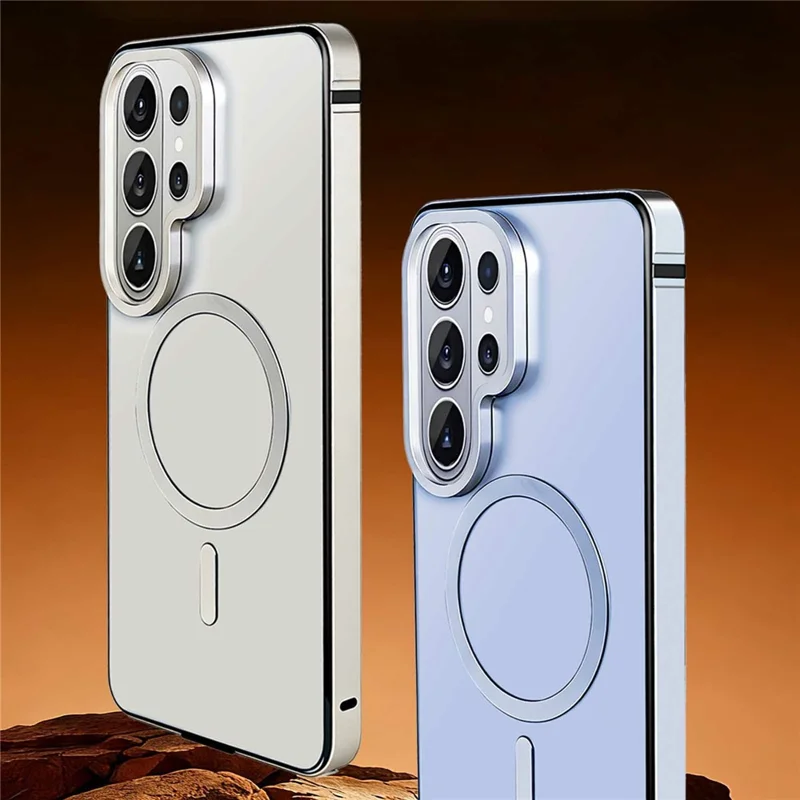 For Samsung Galaxy S26 Ultra Magnetic Case Metal TPU Frame PC Back Phone Cover - Silver