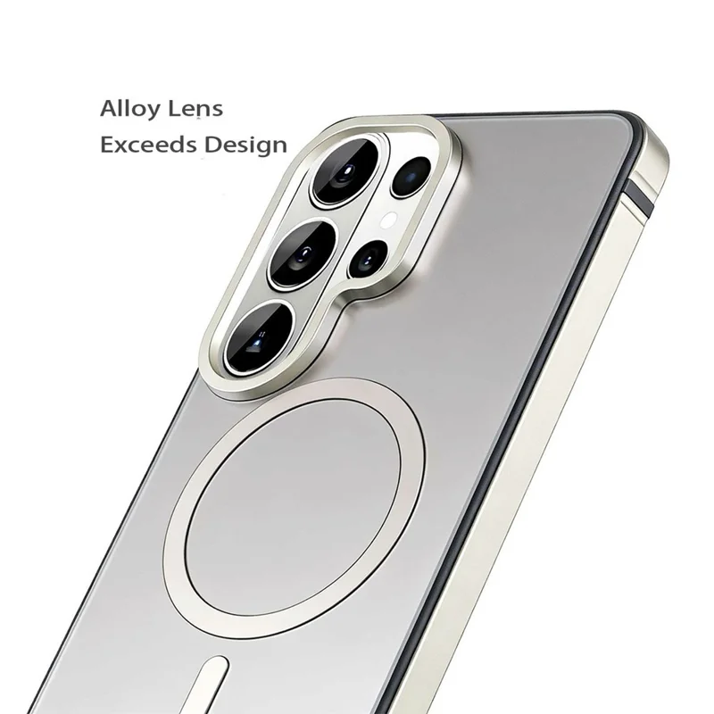 For Samsung Galaxy S26 Ultra Magnetic Case Metal TPU Frame PC Back Phone Cover - Silver