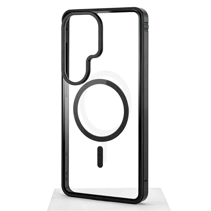 For Samsung Galaxy S26 Ultra Magnetic Case TPU+PC+Aluminum Alloy Frame Protective Cover - Transparent Black