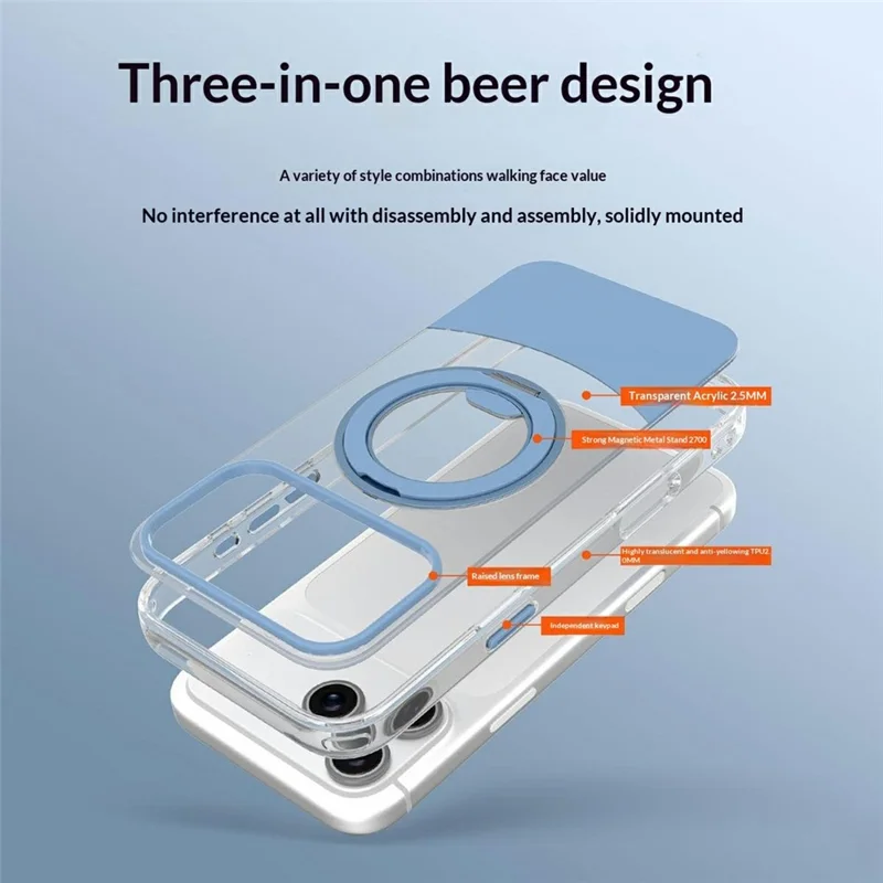 Bulk Purchasing For iPhone 17 Pro Max Case Transparent Colorful Design 360° Rotating Metal Kickstand Shockproof TPU Acrylic Cover - Orange