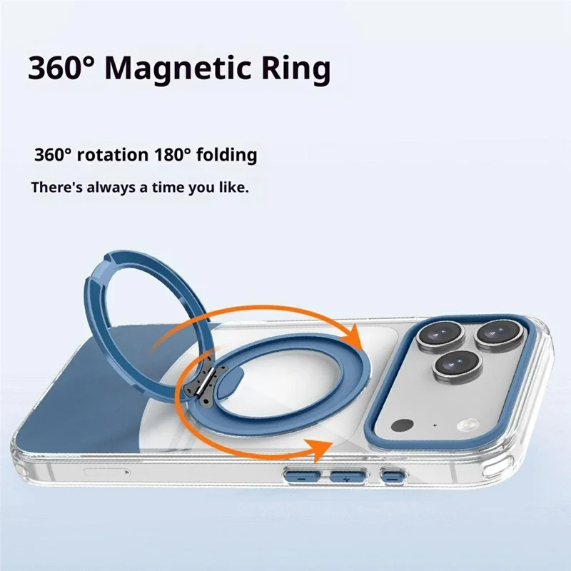 Bulk Purchasing For iPhone 17 Pro Max Case Transparent Colorful Design 360° Rotating Metal Kickstand Shockproof TPU Acrylic Cover - Orange