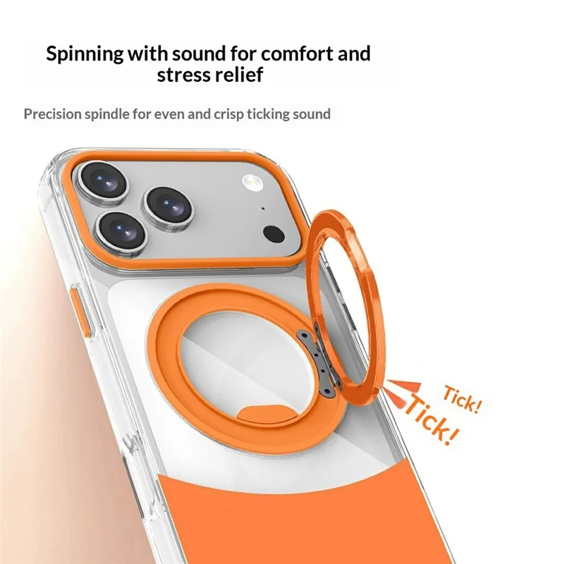 Bulk Purchasing For iPhone 17 Pro Max Case Transparent Colorful Design 360° Rotating Metal Kickstand Shockproof TPU Acrylic Cover - Orange