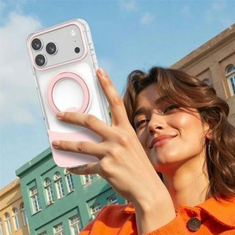 Bulk Purchasing For iPhone 17 Pro Max Case Transparent Colorful Design 360° Rotating Metal Kickstand Shockproof TPU Acrylic Cover - Orange