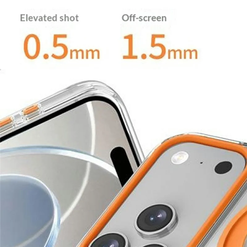 Bulk Purchasing For iPhone 17 Pro Max Case Transparent Colorful Design 360° Rotating Metal Kickstand Shockproof TPU Acrylic Cover - Orange