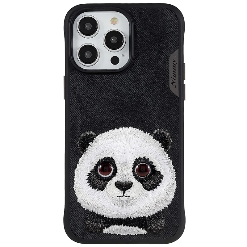 NIMMY Big Eyes Pet Series for iPhone 14 Pro Max Embroidery Animal Phone Case PU Leather + PC + TPU Anti-Scratch Protective Cover - Panda