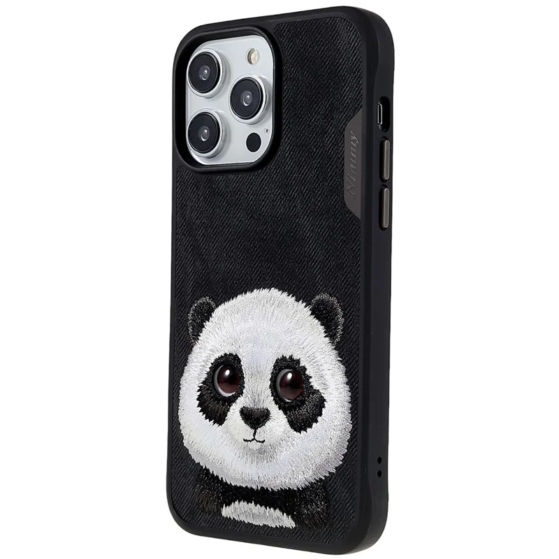 NIMMY Big Eyes Pet Series for iPhone 14 Pro Max Embroidery Animal Phone Case PU Leather + PC + TPU Anti-Scratch Protective Cover - Panda