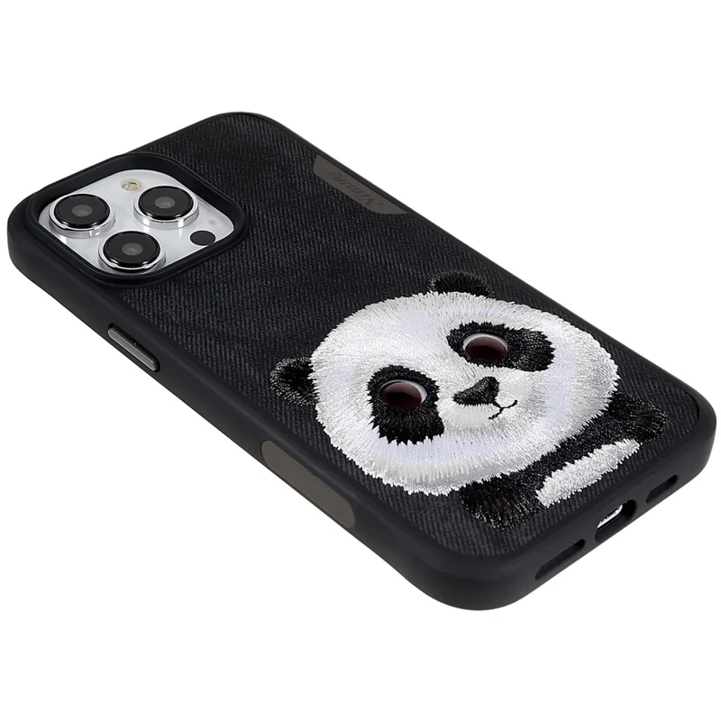 NIMMY Big Eyes Pet Series for iPhone 14 Pro Max Embroidery Animal Phone Case PU Leather + PC + TPU Anti-Scratch Protective Cover - Panda