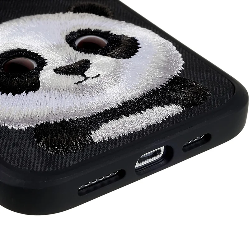 NIMMY Big Eyes Pet Series for iPhone 14 Pro Max Embroidery Animal Phone Case PU Leather + PC + TPU Anti-Scratch Protective Cover - Panda
