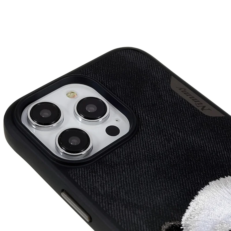 NIMMY Big Eyes Pet Series for iPhone 14 Pro Max Embroidery Animal Phone Case PU Leather + PC + TPU Anti-Scratch Protective Cover - Panda