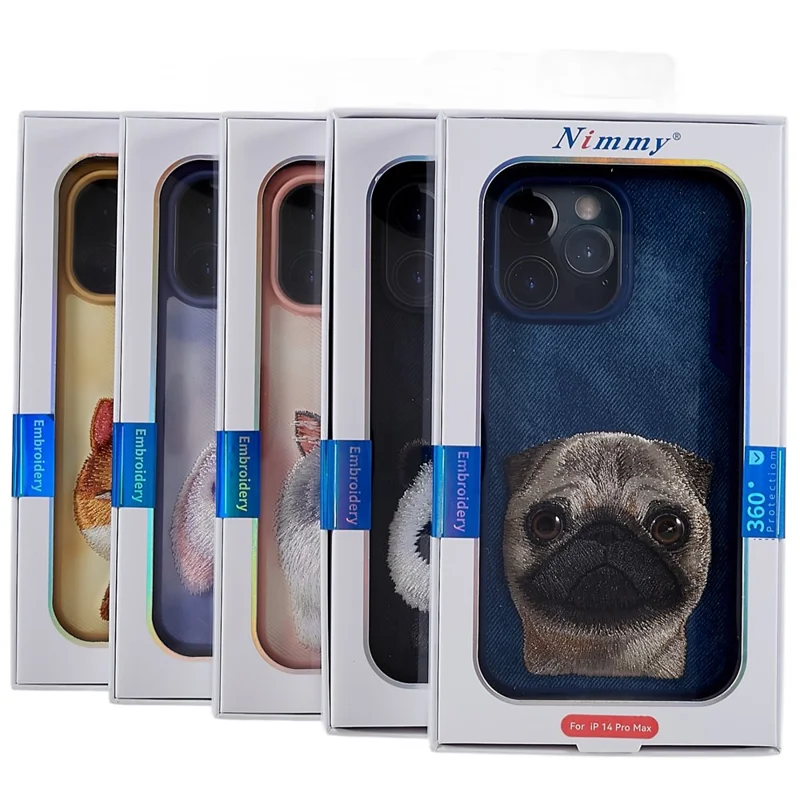 NIMMY Big Eyes Pet Series for iPhone 14 Pro Max Embroidery Animal Phone Case PU Leather + PC + TPU Anti-Scratch Protective Cover - Panda