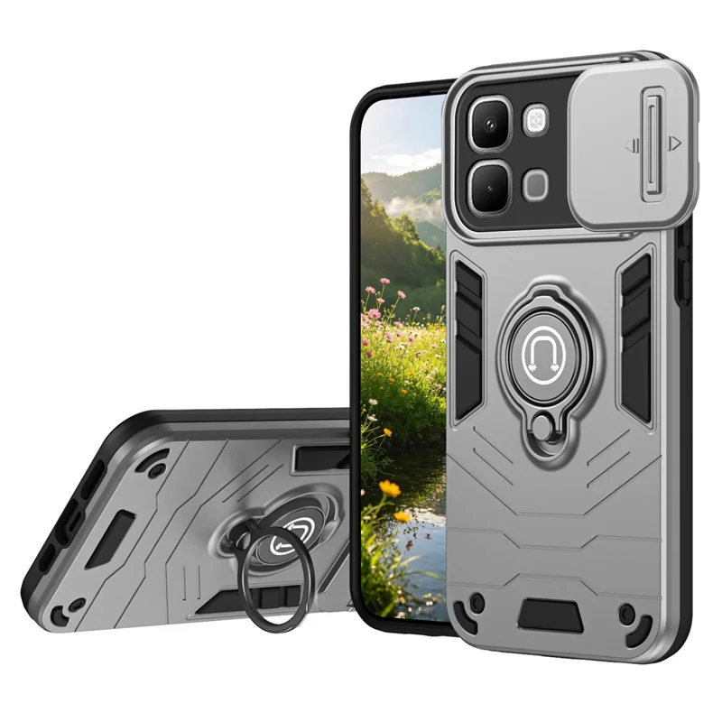 For Infinix Note Edge 5G Case Slide Camshield kickstand PC + TPU telefonbeskyttelse - Grå