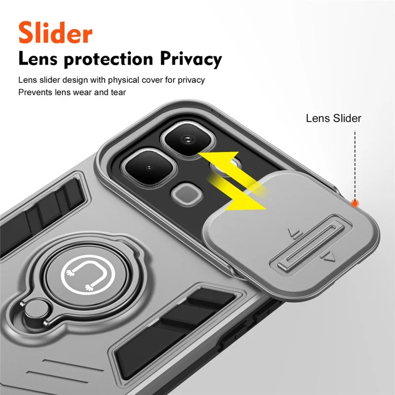 For Infinix Note Edge 5G Case Slide Camshield kickstand PC + TPU telefonbeskyttelse - Grå