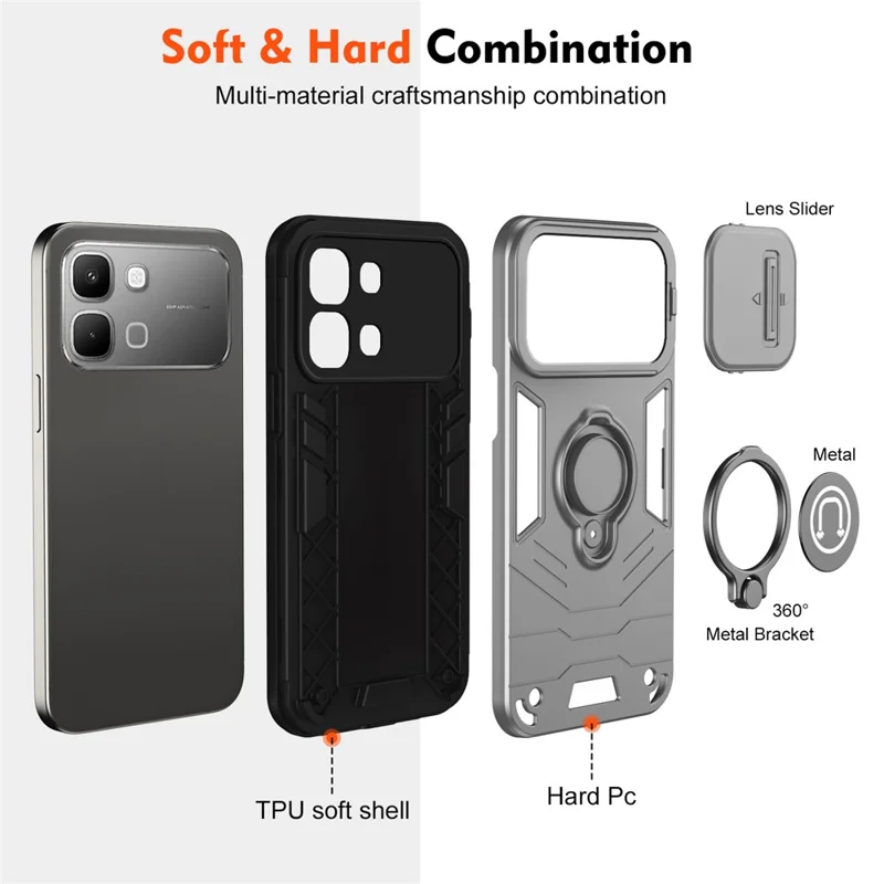 For Infinix Note Edge 5G Case Slide Camshield kickstand PC + TPU telefonbeskyttelse - Grå