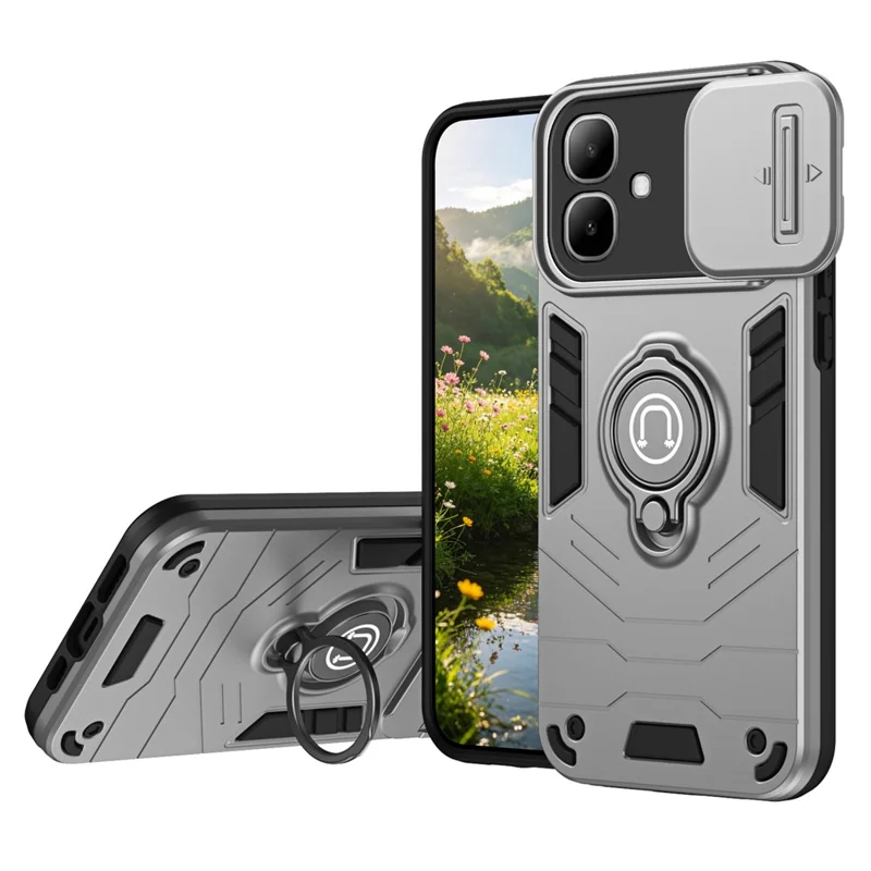 Étui pour Infinix Smart 20 4G Étui Slide Camshield avec Support Pivotant et Anneau de Poignée en PC + TPU - Gris