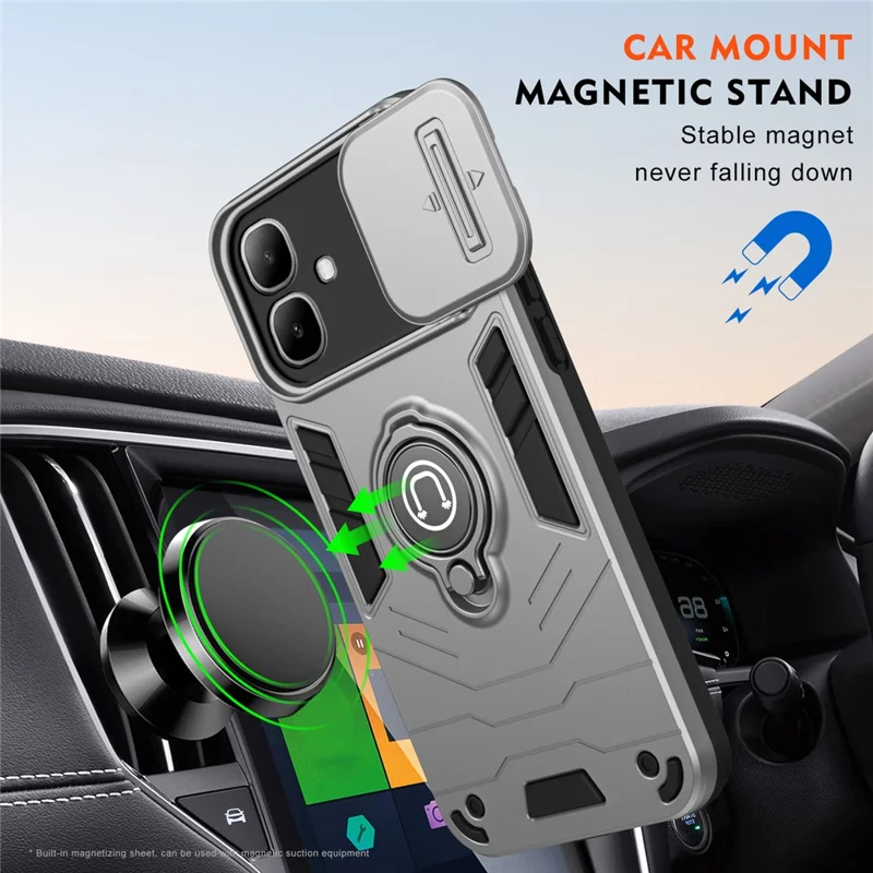 Étui pour Infinix Smart 20 4G Étui Slide Camshield avec Support Pivotant et Anneau de Poignée en PC + TPU - Gris