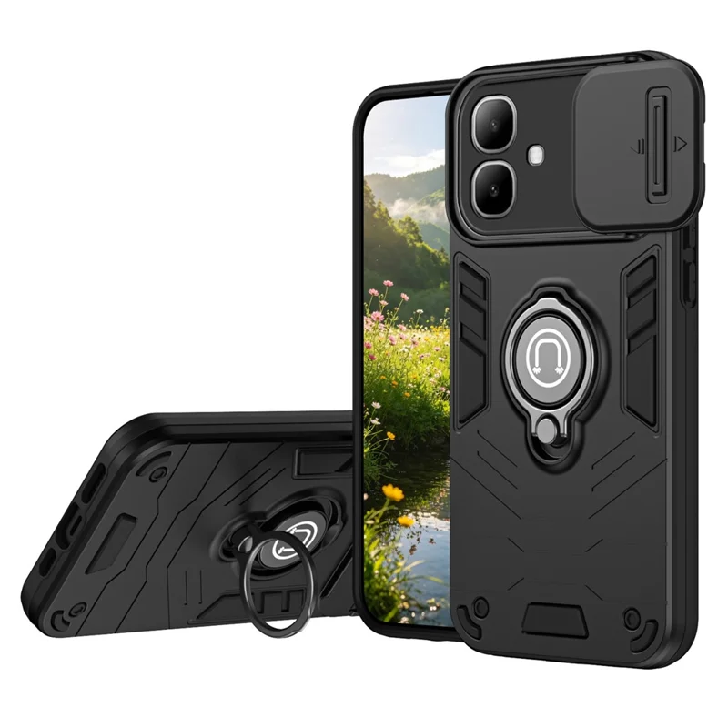 For Infinix Smart 20 4G Case Slide Camshield Kickstand PC + TPU Phone Cover - Black