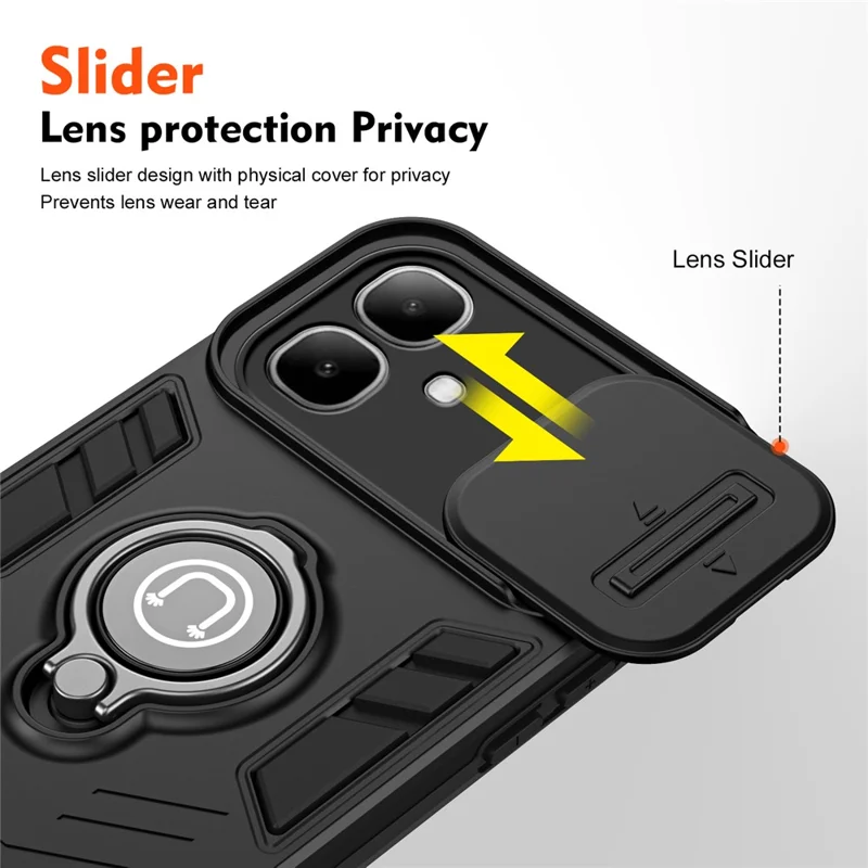 For Infinix Smart 20 4G Case Slide Camshield Kickstand PC + TPU Phone Cover - Black