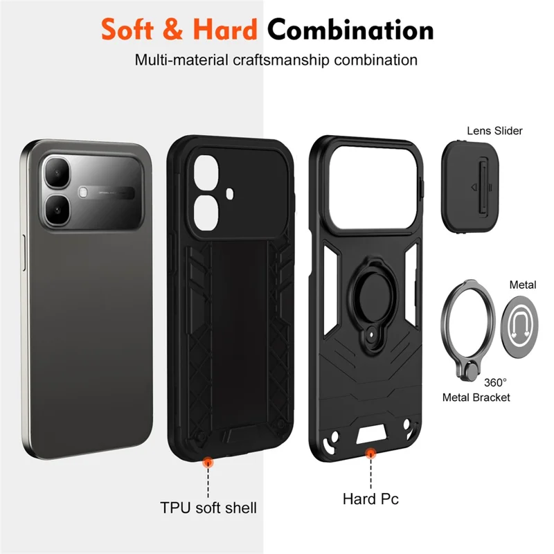 For Infinix Smart 20 4G Case Slide Camshield Kickstand PC + TPU Phone Cover - Black
