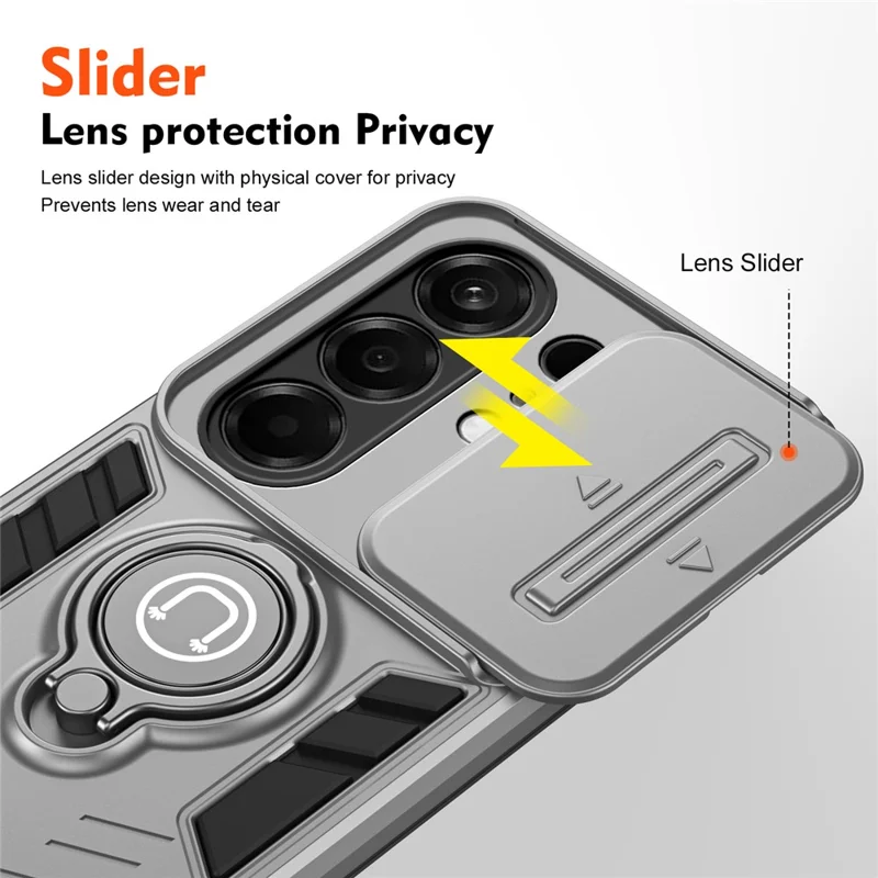 For TECNO Camon 50 4G Case Slide Camshield Kickstand PC + TPU Phone Cover - Grey