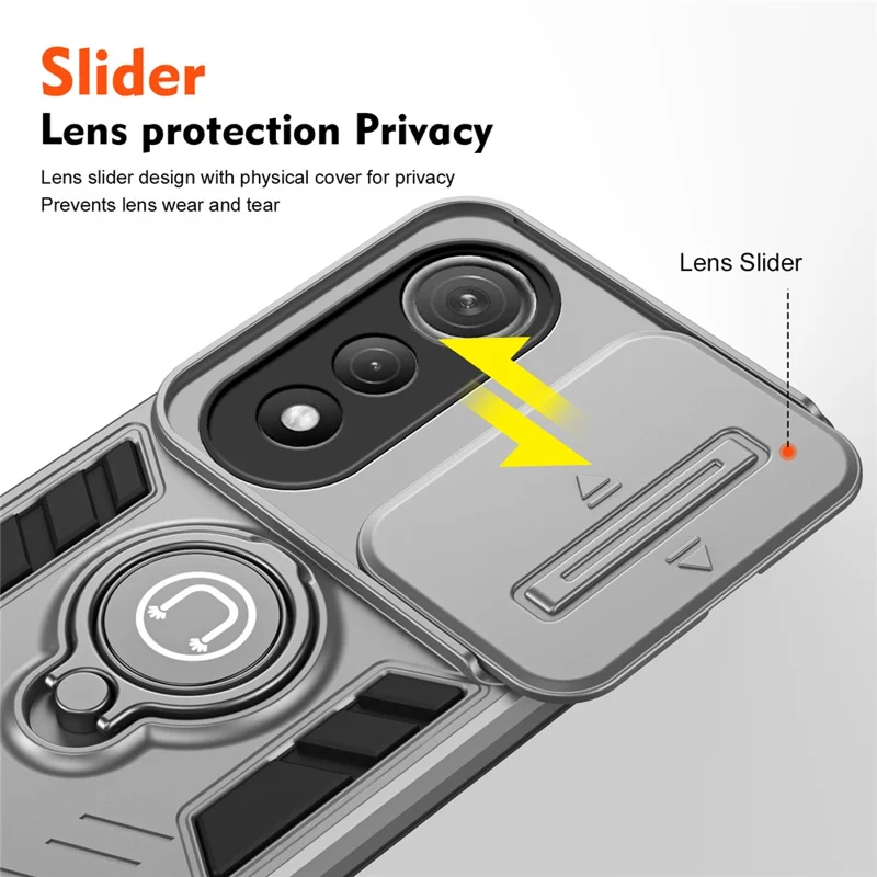 For TECNO Pova Curve 5G Case Slide Camshield Kickstand PC + TPU Phone Cover - Grey