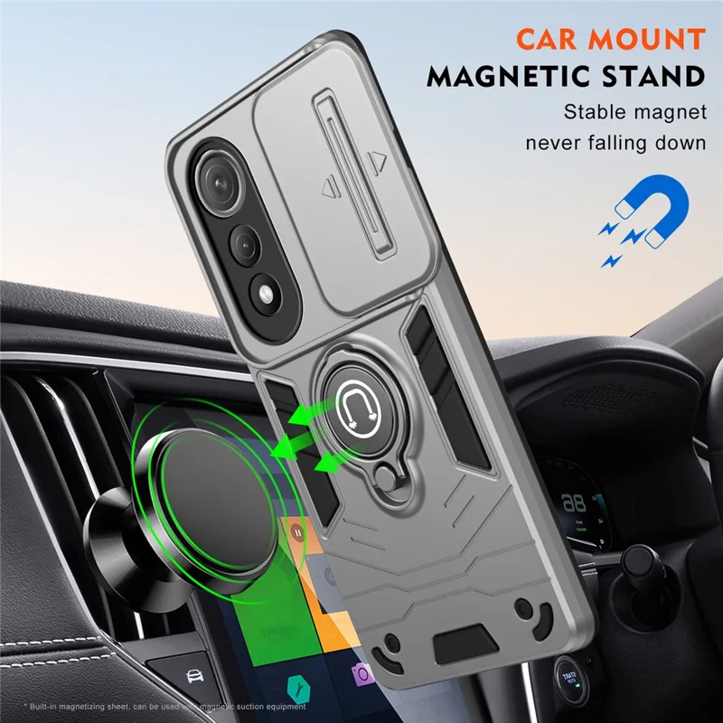 For TECNO Pova Curve 5G Case Slide Camshield Kickstand PC + TPU Phone Cover - Grey