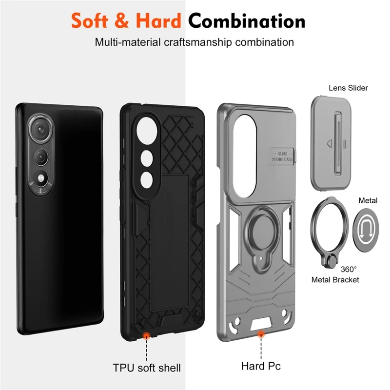 For TECNO Pova Curve 5G Case Slide Camshield Kickstand PC + TPU Phone Cover - Grey