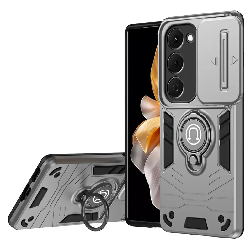 For TECNO Spark 40 Pro+ 4G Case Slide Camshield Kickstand PC + TPU Phone Cover - Grey