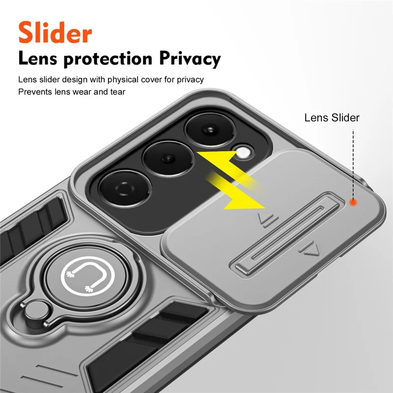 For TECNO Spark 40 Pro+ 4G Case Slide Camshield Kickstand PC + TPU Phone Cover - Grey