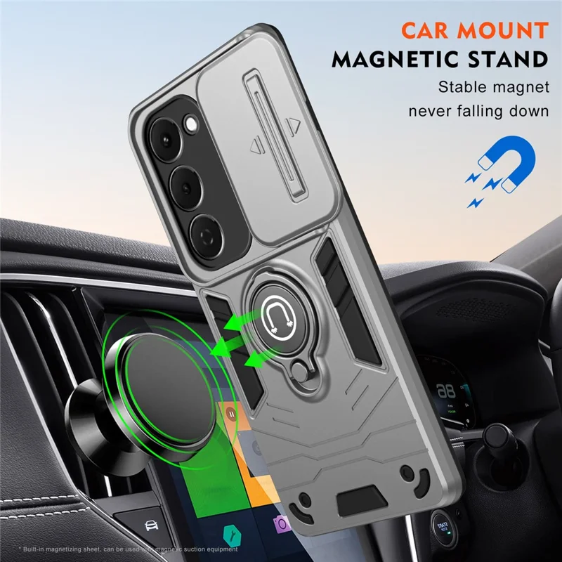 For TECNO Spark 40 Pro+ 4G Case Slide Camshield Kickstand PC + TPU Phone Cover - Grey