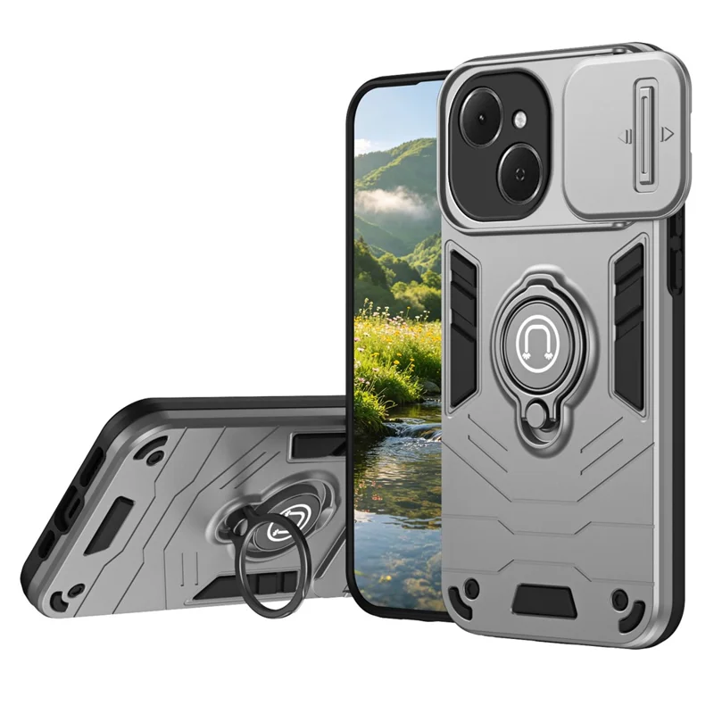 For TECNO Spark 40C Case Slide Camshield Kickstand PC + TPU Phone Cover - Grey