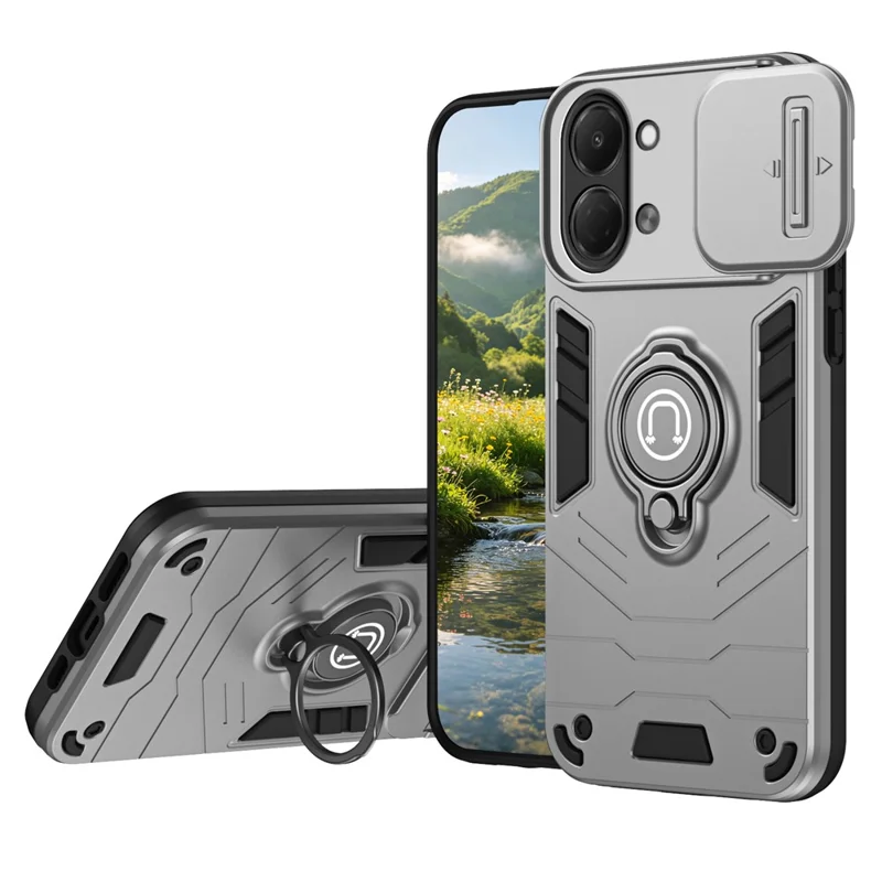 Чехол для TECNO Spark Go 3 / Pop 20 4G с выдвижным объективом, подставкой, PC + TPU, серый