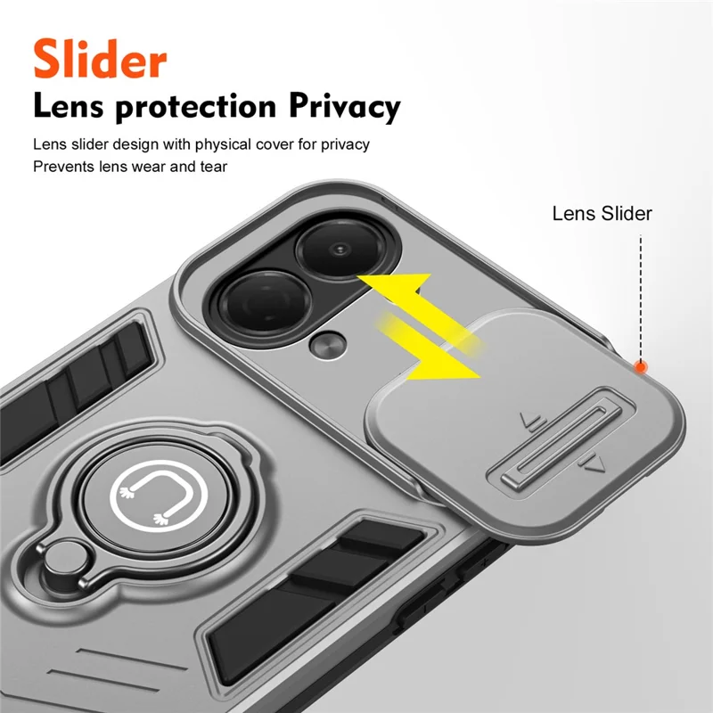 Чехол для TECNO Spark Go 3 / Pop 20 4G с выдвижным объективом, подставкой, PC + TPU, серый