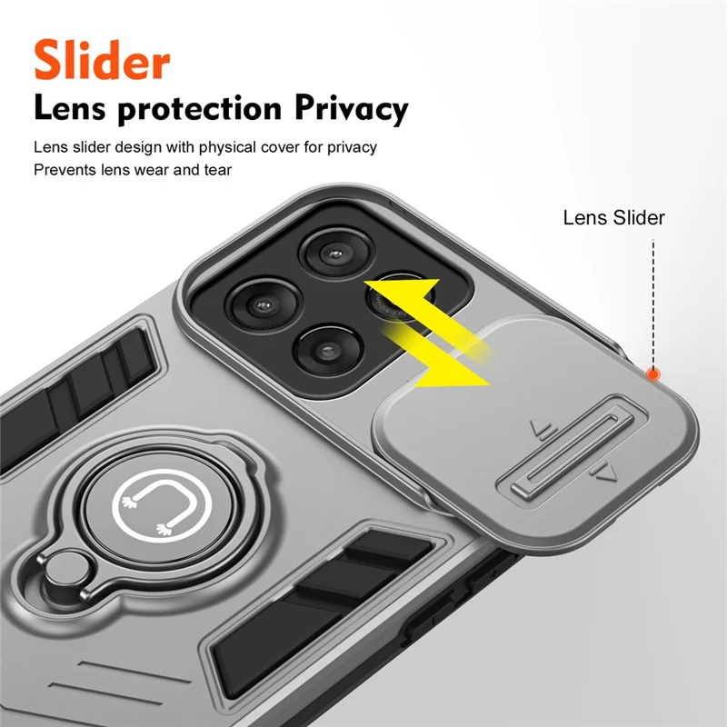 For Motorola Moto G56 5G Case Slide Camshield Kickstand PC + TPU Phone Cover - Grey